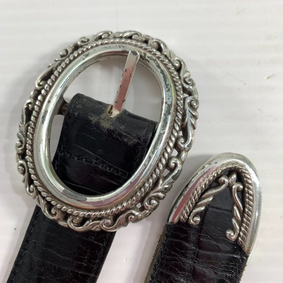 Womens Reversible Black Brown Belt Silver Colored Metal Details Size Small - Picture 3 of 8